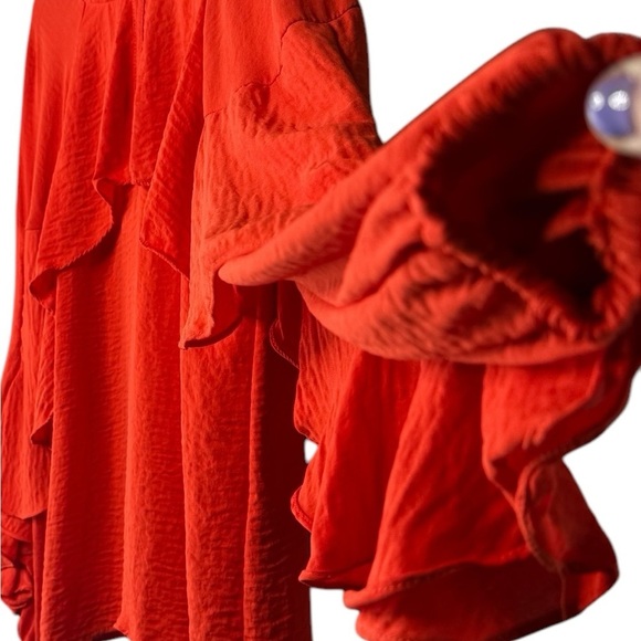 Shilla Exotic Cascade Top Crepe Flowing Ruffle Sleep LS Top in Orange Size Small - Picture 14 of 16
